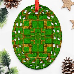 Golden Green And  Sunshine Pop Art Ornament (oval Filigree) by pepitasart