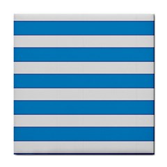 Blue And White Lines Tile Coasters by berwies