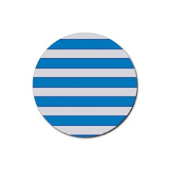 Blue And White Lines Rubber Coaster (round)  by berwies