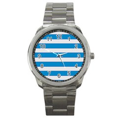 Blue And White Lines Sport Metal Watch by berwies