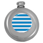 Blue and white lines Round Hip Flask (5 oz) Front