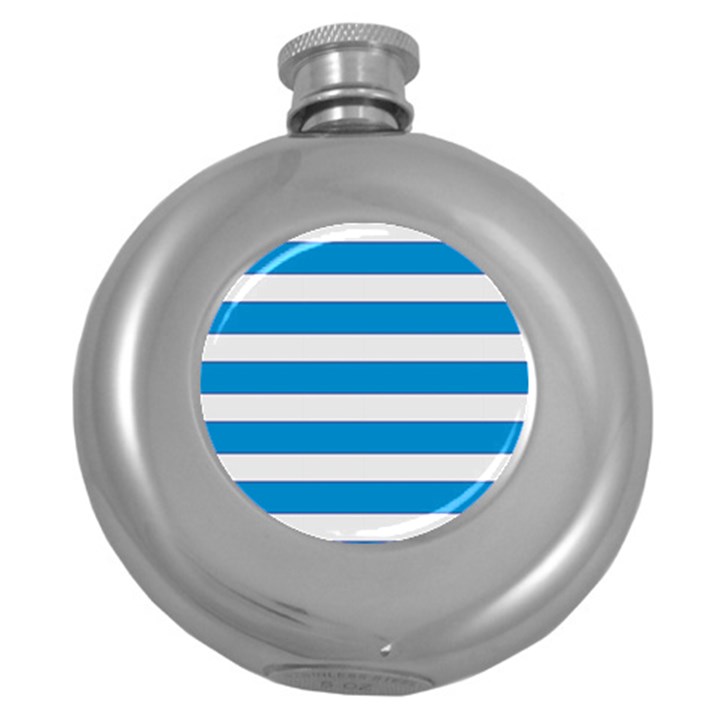 Blue and white lines Round Hip Flask (5 oz)