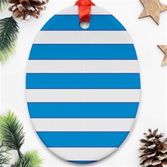 Blue And White Lines Oval Ornament (two Sides)