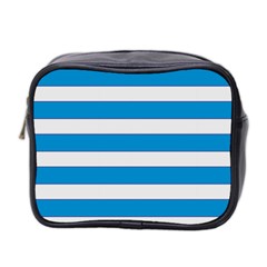 Blue And White Lines Mini Toiletries Bag 2-side by berwies