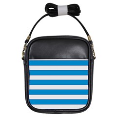 Blue And White Lines Girls Sling Bags by berwies