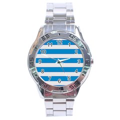 Blue And White Lines Stainless Steel Analogue Watch