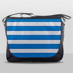 Blue And White Lines Messenger Bags by berwies