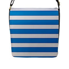 Blue And White Lines Flap Messenger Bag (l) 