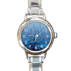 Blue Mountain Round Italian Charm Watch by berwies