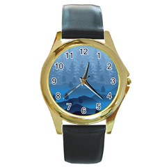 Blue Mountain Round Gold Metal Watch