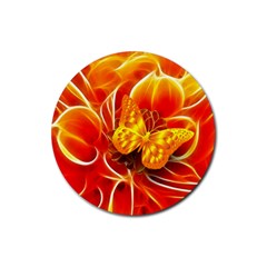 Arrangement Butterfly Aesthetics Orange Background Rubber Round Coaster (4 pack) 