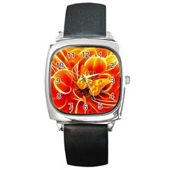 Arrangement Butterfly Aesthetics Orange Background Square Metal Watch