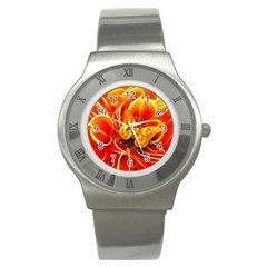 Arrangement Butterfly Aesthetics Orange Background Stainless Steel Watch