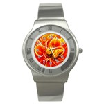 Arrangement Butterfly Aesthetics Orange Background Stainless Steel Watch Front