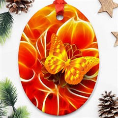 Arrangement Butterfly Aesthetics Orange Background Oval Ornament (Two Sides)