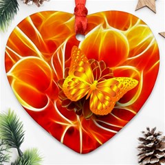 Arrangement Butterfly Aesthetics Orange Background Heart Ornament (Two Sides)