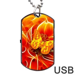 Arrangement Butterfly Aesthetics Orange Background Dog Tag Usb Flash (two Sides) by Celenk