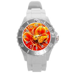 Arrangement Butterfly Aesthetics Orange Background Round Plastic Sport Watch (L)