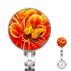 Arrangement Butterfly Aesthetics Orange Background Stainless Steel Nurses Watch by Celenk