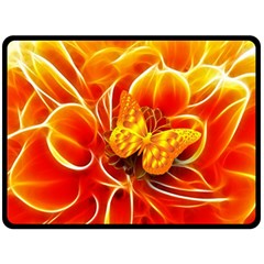 Arrangement Butterfly Aesthetics Orange Background Double Sided Fleece Blanket (Large) 