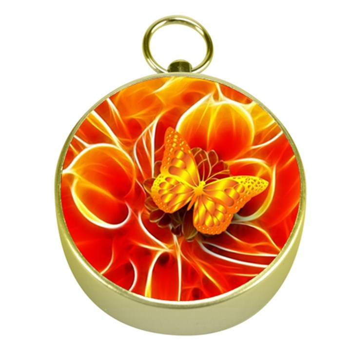 Arrangement Butterfly Aesthetics Orange Background Gold Compasses