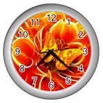 Arrangement Butterfly Aesthetics Orange Background Wall Clocks (Silver)  Front