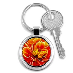 Arrangement Butterfly Aesthetics Orange Background Key Chains (round)  by Celenk