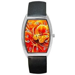 Arrangement Butterfly Aesthetics Orange Background Barrel Style Metal Watch by Celenk