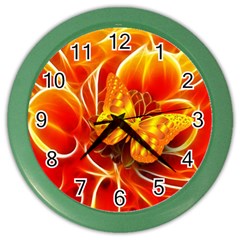 Arrangement Butterfly Aesthetics Orange Background Color Wall Clocks by Celenk