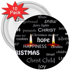 Candles Christmas Advent Light 3  Buttons (10 Pack)  by Celenk