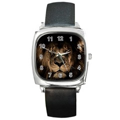 African Lion Mane Close Eyes Square Metal Watch by Celenk