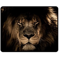 African Lion Mane Close Eyes Double Sided Fleece Blanket (medium)  by Celenk