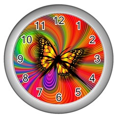 Arrangement Butterfly Aesthetics Wall Clocks (silver)  by Celenk