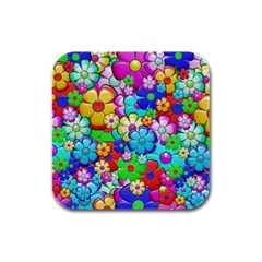 Flowers Ornament Decoration Rubber Square Coaster (4 Pack) 