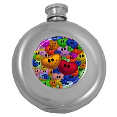 Heart Love Smile Smilie Round Hip Flask (5 Oz) by Celenk