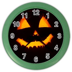 Pumpkin Helloween Face Autumn Color Wall Clocks by Celenk