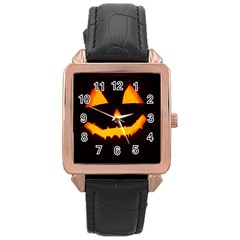 Pumpkin Helloween Face Autumn Rose Gold Leather Watch  by Celenk