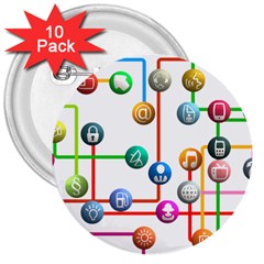 Icon Media Social Network 3  Buttons (10 Pack)  by Celenk