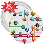 Icon Media Social Network 3  Buttons (100 pack)  Front