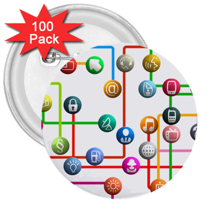 Icon Media Social Network 3  Buttons (100 pack) 