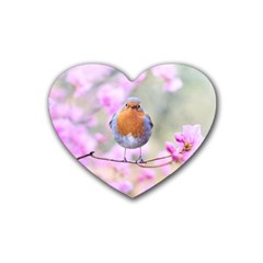 Spring Bird Bird Spring Robin Rubber Coaster (heart)  by Celenk