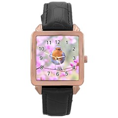 Spring Bird Bird Spring Robin Rose Gold Leather Watch  by Celenk