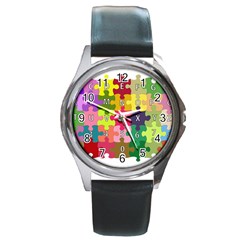 Puzzle Part Letters Abc Education Round Metal Watch by Celenk