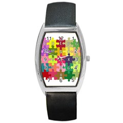 Puzzle Part Letters Abc Education Barrel Style Metal Watch