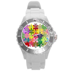 Puzzle Part Letters Abc Education Round Plastic Sport Watch (l) by Celenk