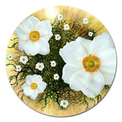 Summer Anemone Sylvestris Magnet 5  (round) by Celenk