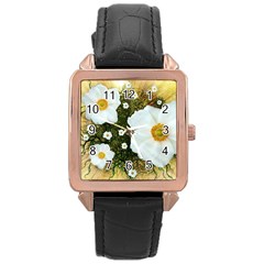 Summer Anemone Sylvestris Rose Gold Leather Watch  by Celenk