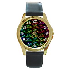 Thank You Font Colorful Word Color Round Gold Metal Watch by Celenk