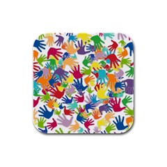 Volunteers Hands Voluntary Wrap Rubber Square Coaster (4 Pack) 