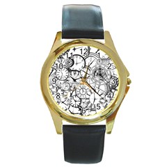 Time Clock Watches Time Of Round Gold Metal Watch by Celenk